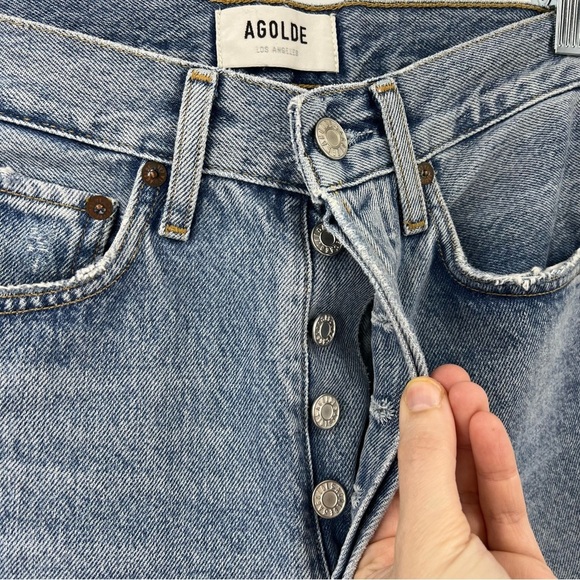 Agolde 90's Crop Jeans 23 Button Fly Revolve Color Replica 100% Cotton High Rise - Picture 4 of 9